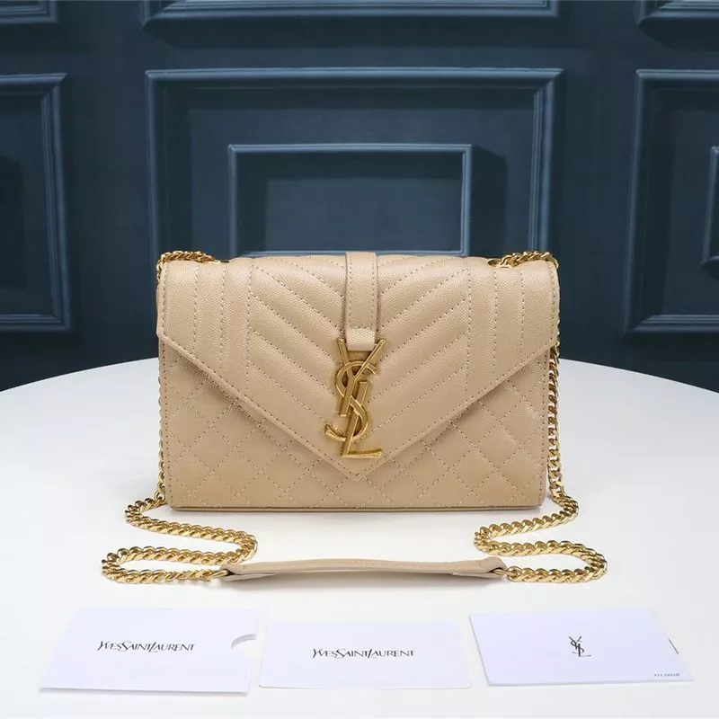 Saint Laurent Small Envelope Chain Bag In Mixed Grained Matelasse Leather Apricot Gold 0113