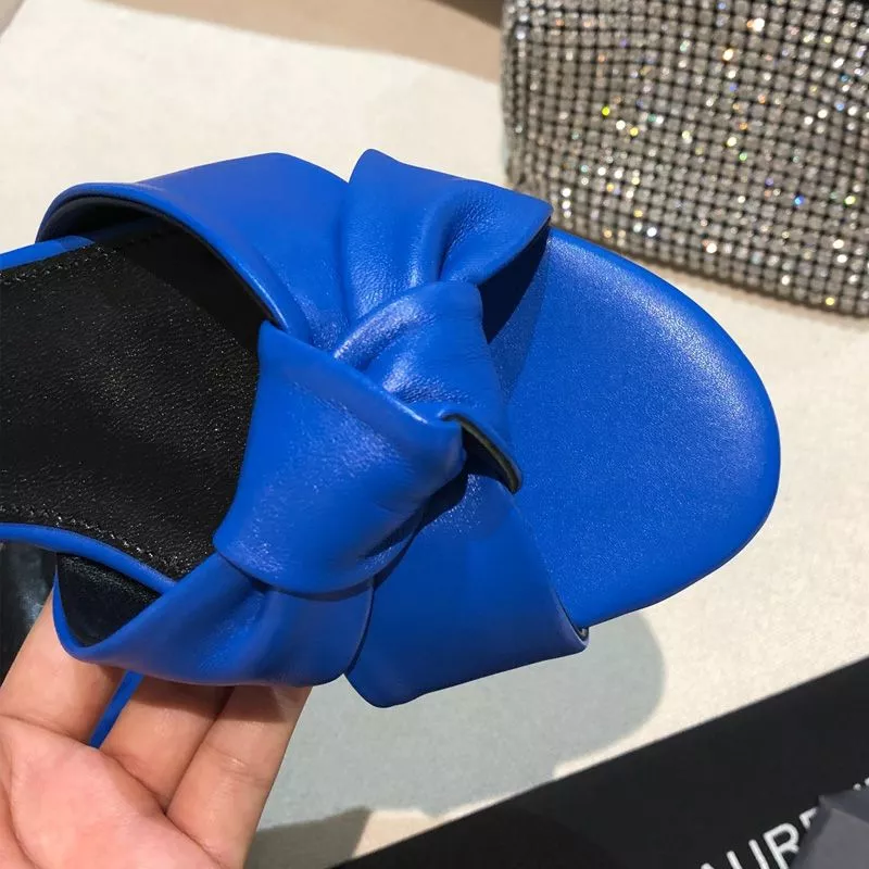 CHEAP Saint Laurent Bianca Slides Women Smooth Leather Blue 0120