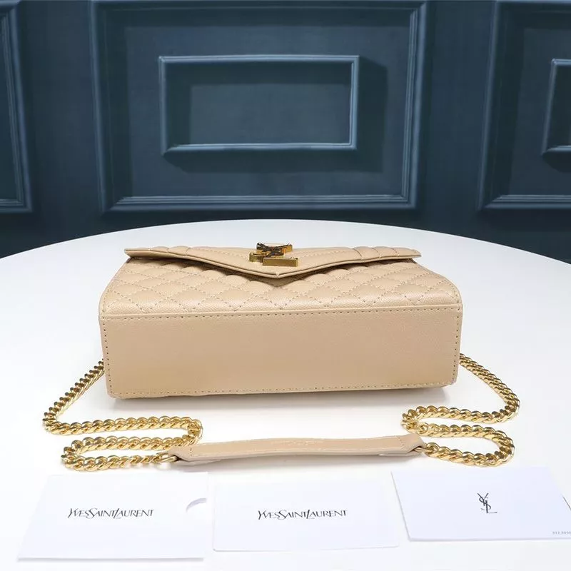 CHEAP Saint Laurent Small Envelope Chain Bag In Mixed Grained Matelasse Leather Apricot Gold 0113