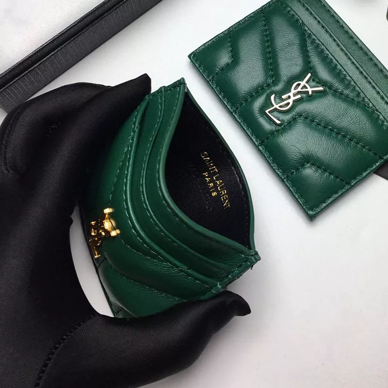 CHEAP Saint Laurent Monogram Card Case In Matelasse Lambskin Green Gold 0117