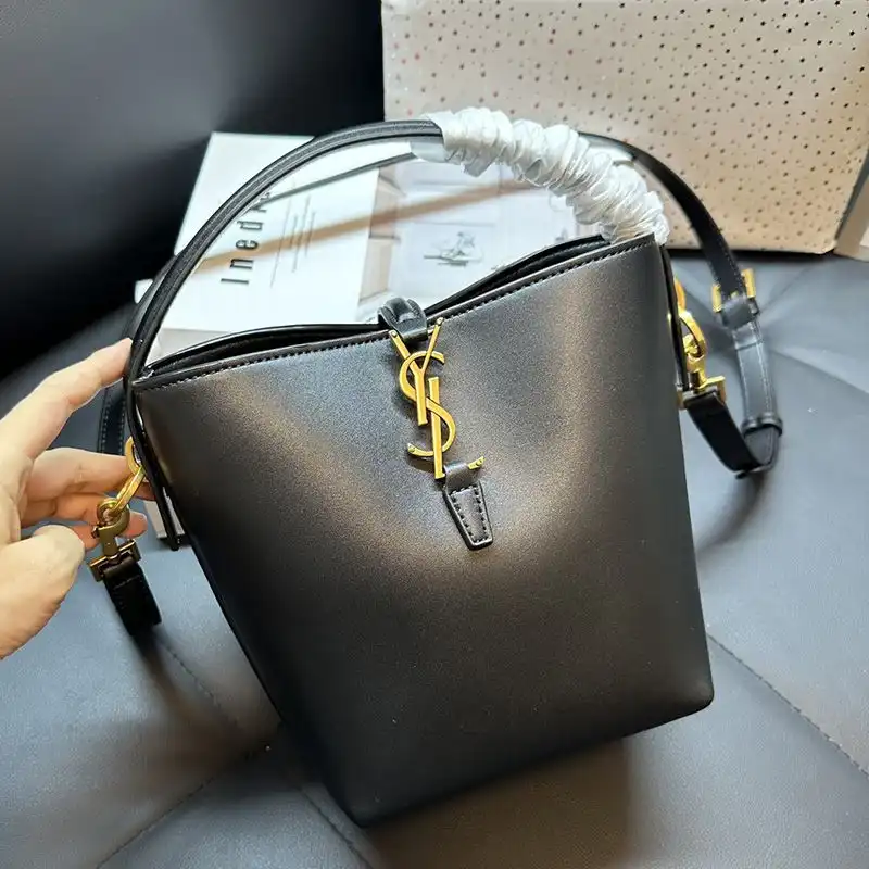 CHEAP Saint Laurent Small Le 37 Bucket Bag In Shiny Leather Black Gold 0123