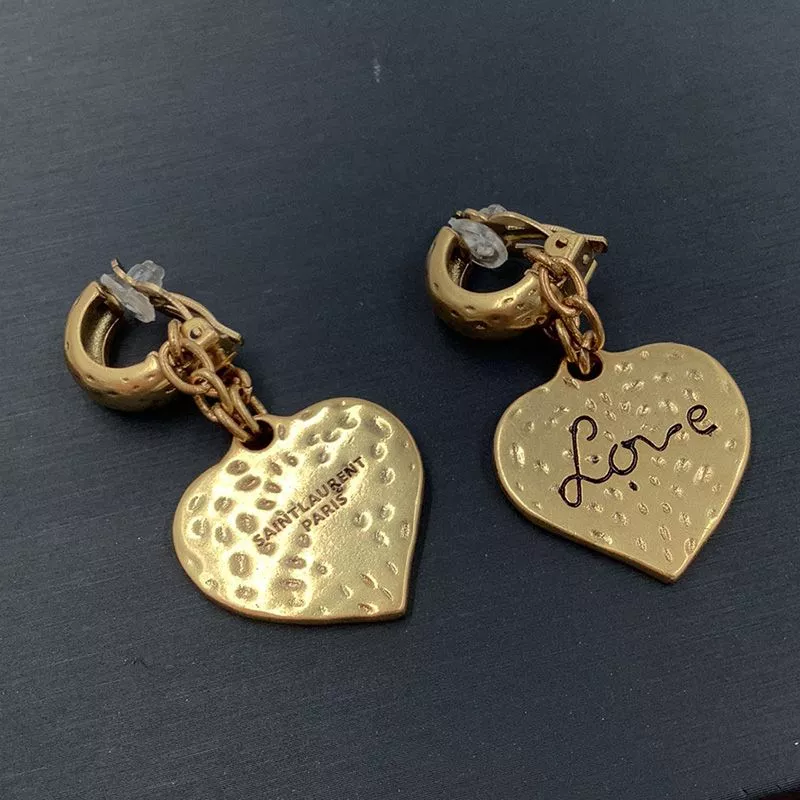 CHEAP Saint Laurent Love Heart Pendant Earrings In Metal Gold 0116