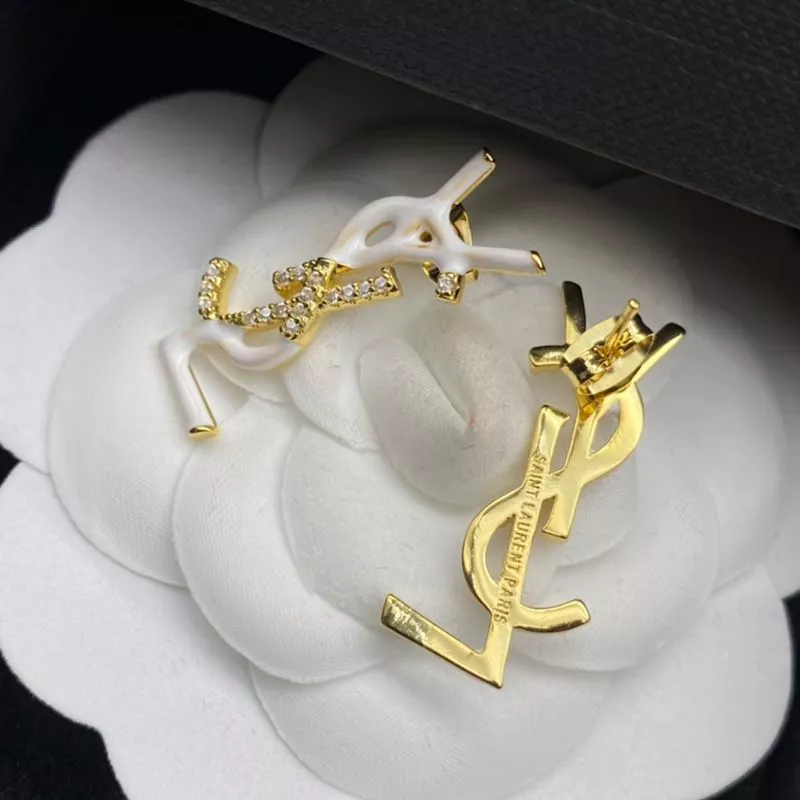 CHEAP Saint Laurent Opyum Earrings In Metal, Enamel and Crystals Gold White 0118