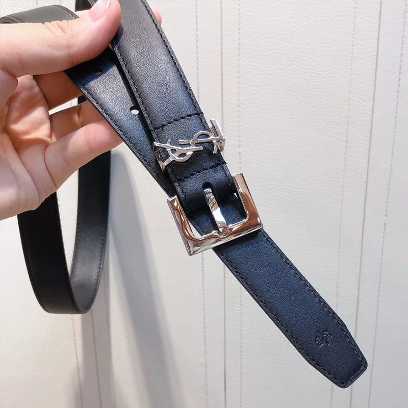 CHEAP Saint Laurent Monogram Belt With Square Buckle In Smooth Leather Black Silver 0119