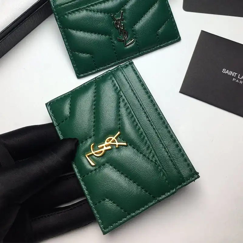 CHEAP Saint Laurent Monogram Card Case In Matelasse Lambskin Green Gold 0124