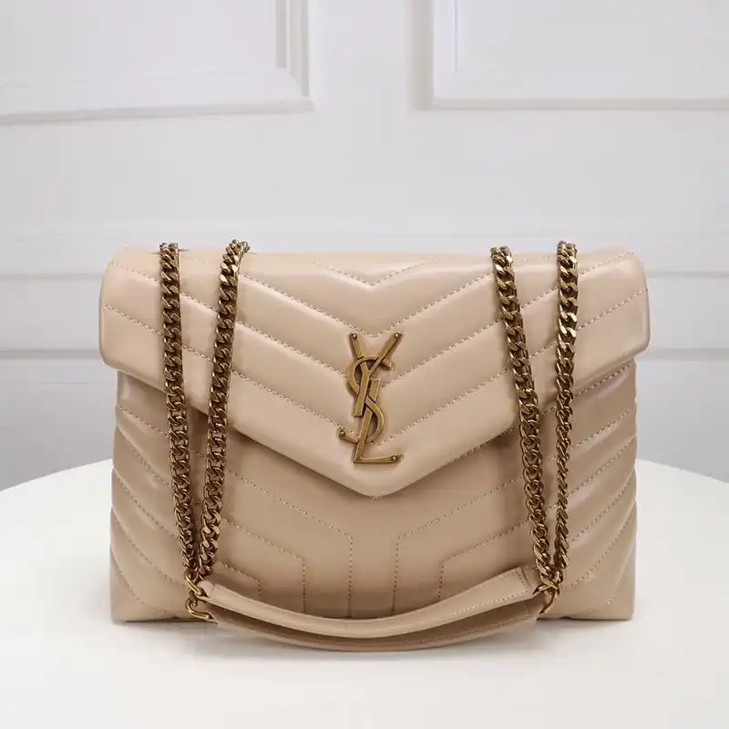 CHEAP Saint Laurent Medium Loulou Chain Bag In Y Matelasse Leather Apricot Gold 0123