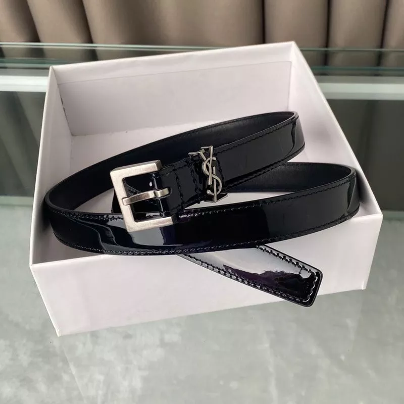 CHEAP Saint Laurent Monogram Narrow Belt With Square Buckle In Patent Leather Black Silver 0119