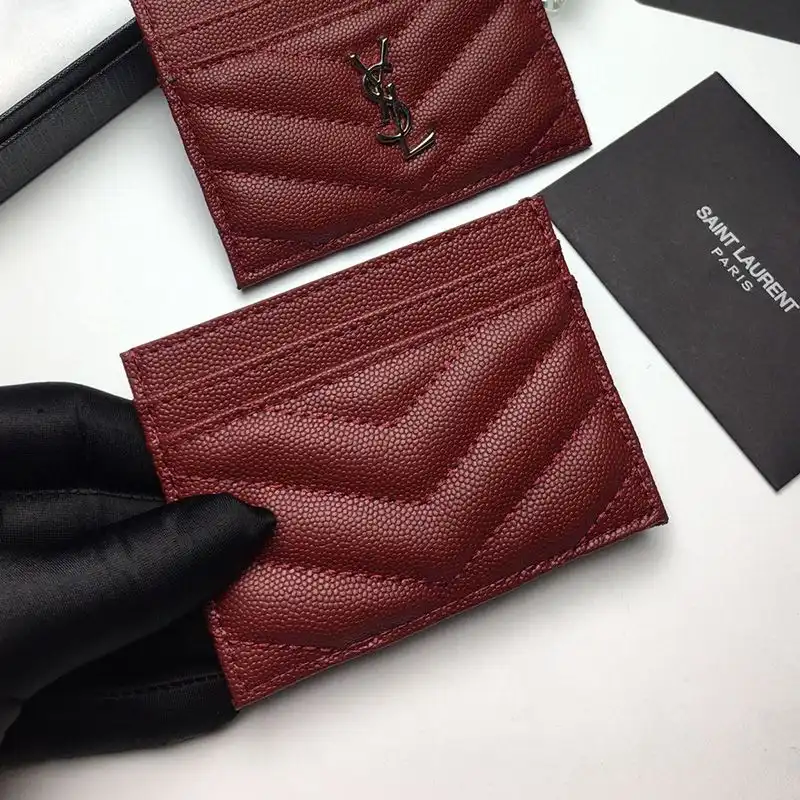 CHEAP Saint Laurent Monogram Card Case In Grained Matelasse Leather Burgundy Silver 0127