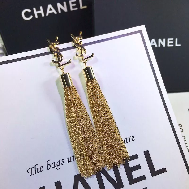 CHEAP Saint Laurent Loulou Earrings With Chain Tassels In Brass Gold 0118