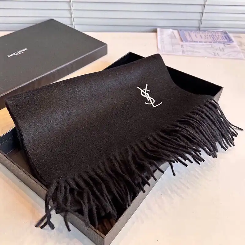 CHEAP Saint Laurent Cassandre Embroidery Scarf In Cashmere Black 0129