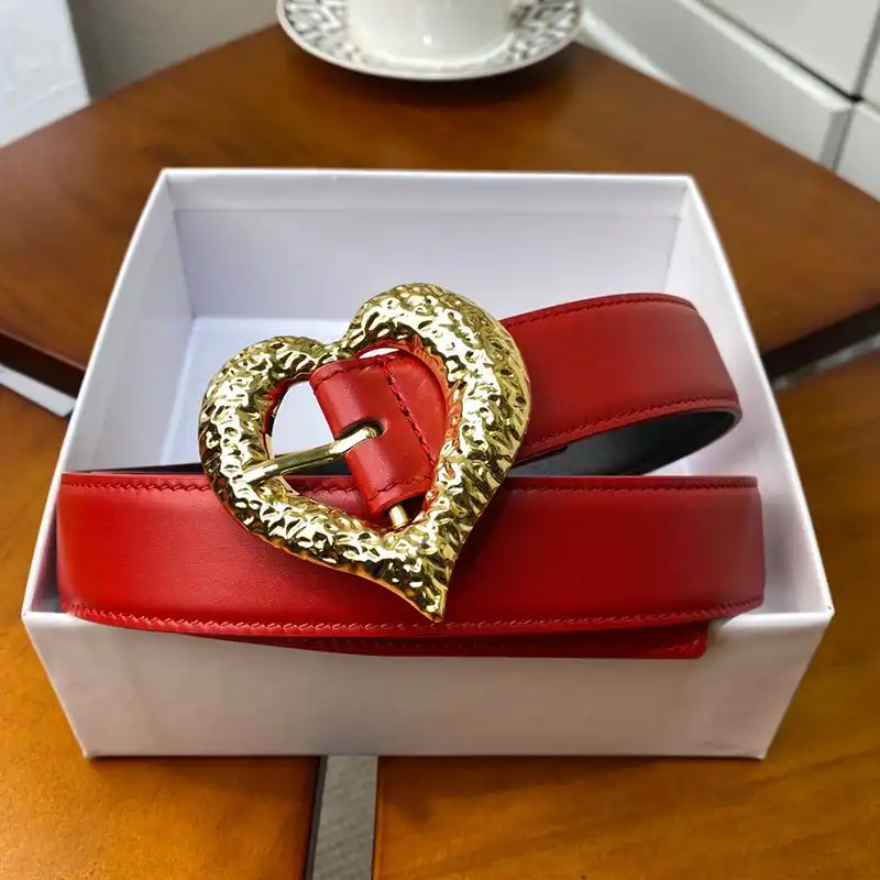 CHEAP Saint Laurent Heart Belt In Nappa Leather Red Gold 0128