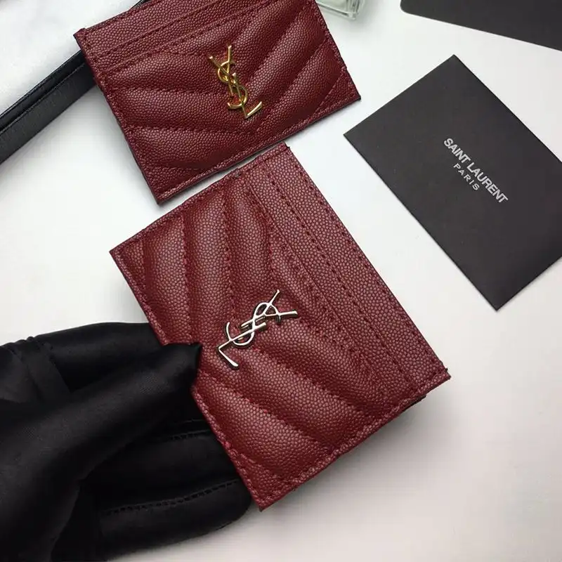 CHEAP Saint Laurent Monogram Card Case In Grained Matelasse Leather Burgundy Silver 0127