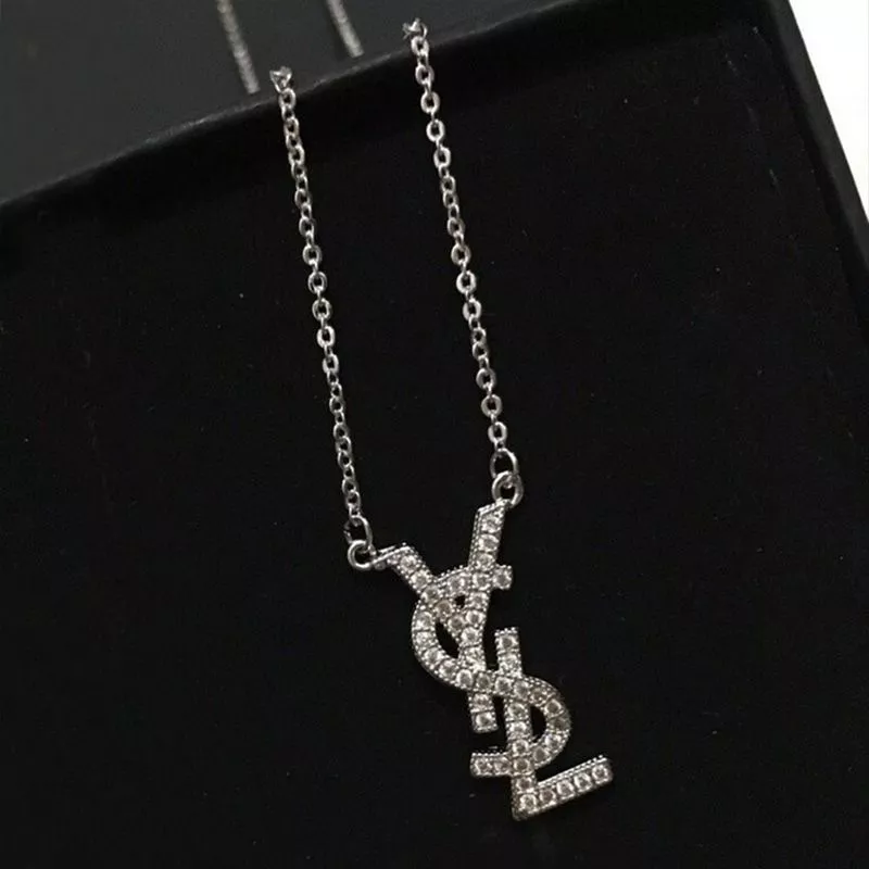 CHEAP Saint Laurent Opyum Pendant Necklace In Metal and Crystal Silver 0118