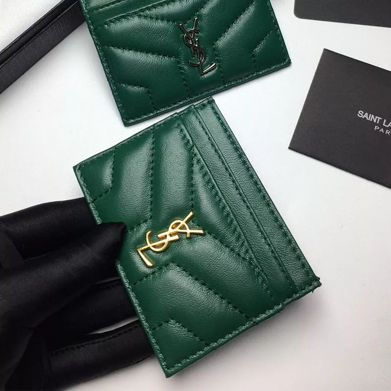 CHEAP Saint Laurent Monogram Card Case In Matelasse Lambskin Green Gold 0117