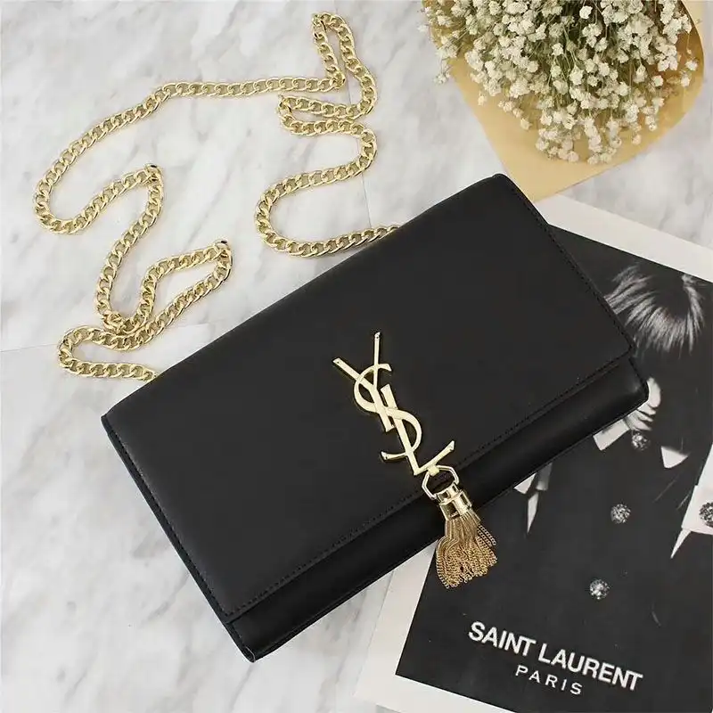 CHEAP Saint Laurent Medium Kate Chain Bag with Tassel In Leather Black Gold 0126