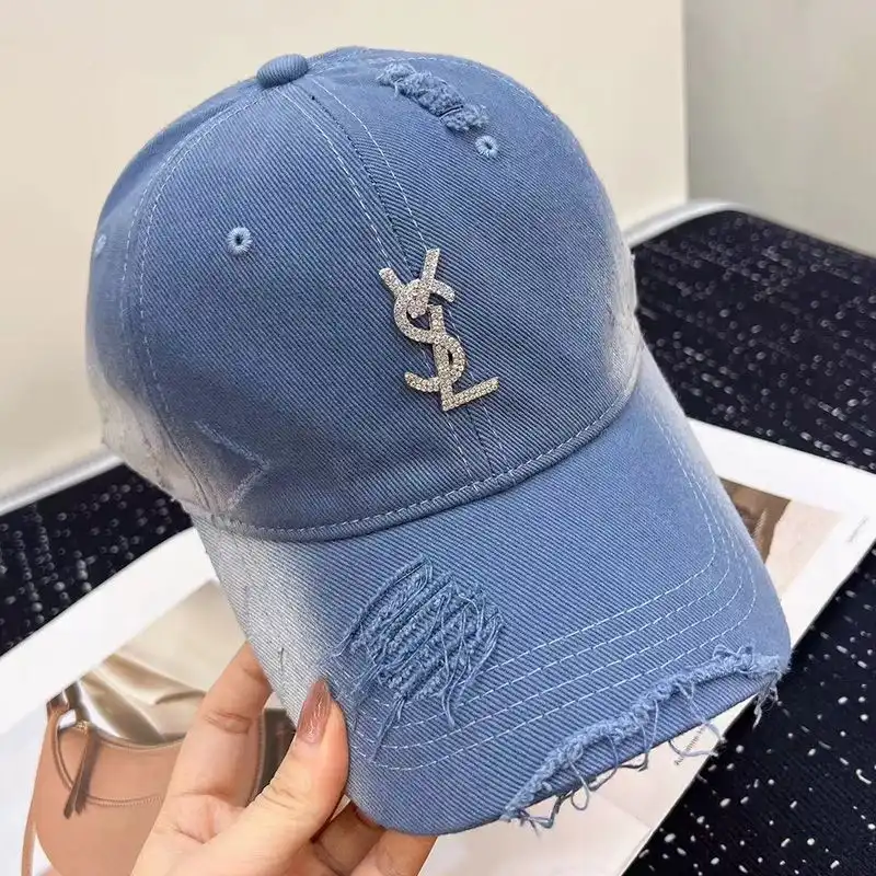 CHEAP Saint Laurent Baseball Cap In Washed Denim with Cassandre Crystals Blue 0129