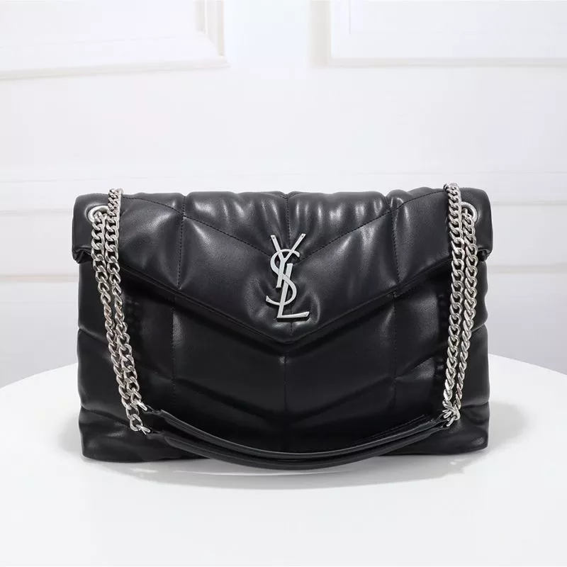 Saint Laurent Medium Loulou Puffer Bag In Quilted Lambskin Black Silver 0115