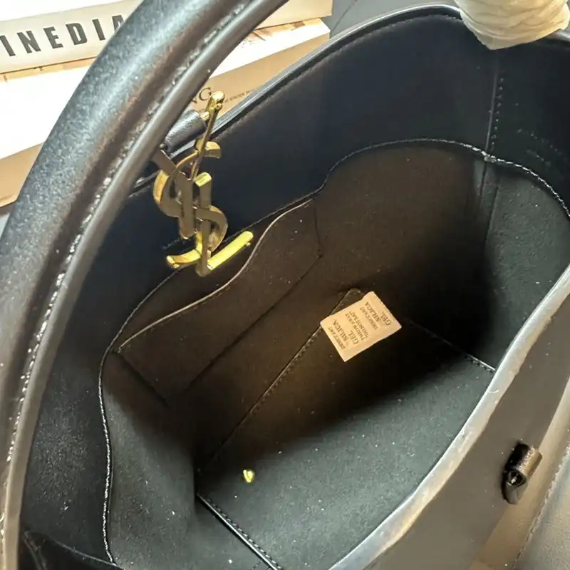 CHEAP Saint Laurent Small Le 37 Bucket Bag In Shiny Leather Black Gold 0123