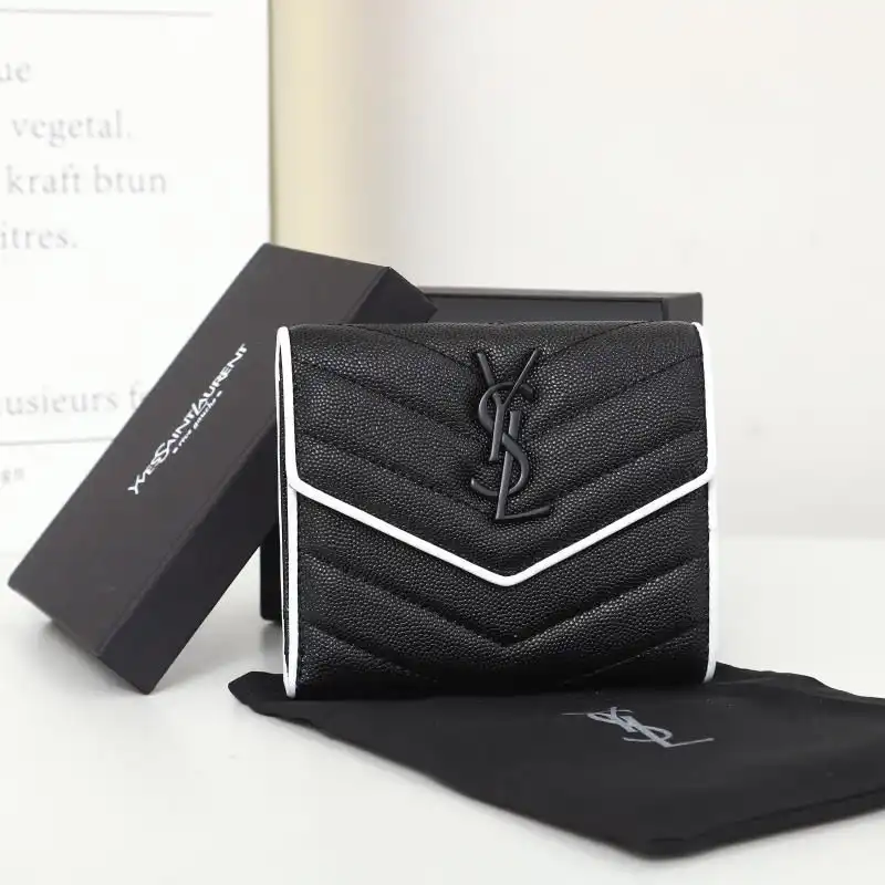 CHEAP Saint Laurent Small Envelope Trifold Wallet In Mixed Grained Matelasse Leather Black White 0127