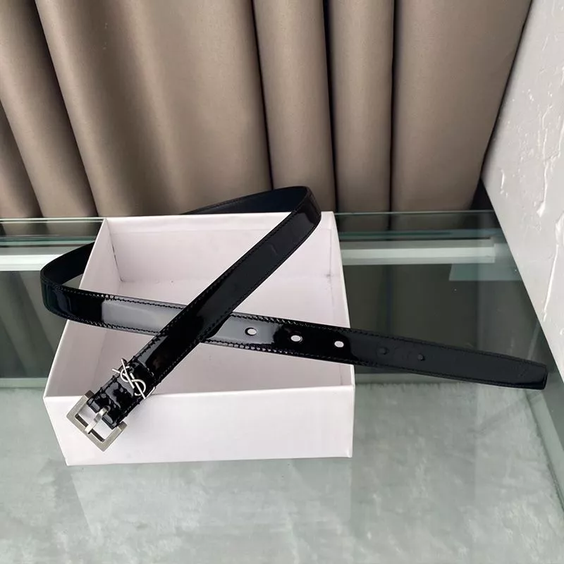 CHEAP Saint Laurent Monogram Narrow Belt With Square Buckle In Patent Leather Black Silver 0119