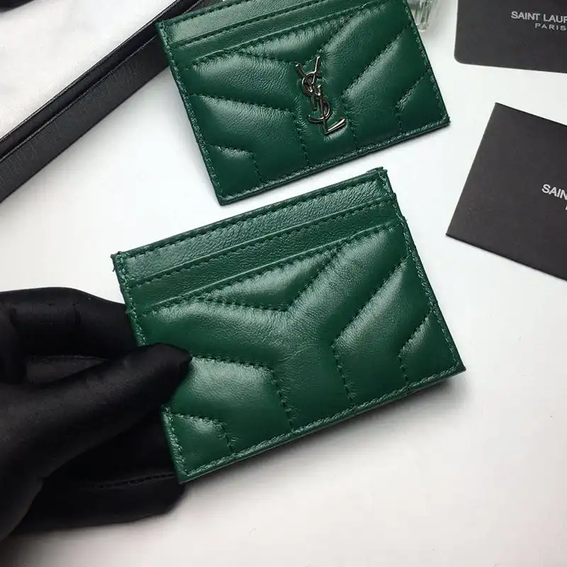 CHEAP Saint Laurent Monogram Card Case In Matelasse Lambskin Green Gold 0124