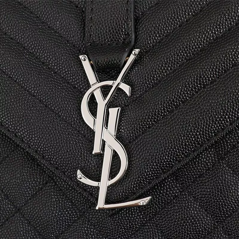 CHEAP Saint Laurent Medium Envelope Chain Bag In Mixed Grained Matelasse Leather Black Silver 0113