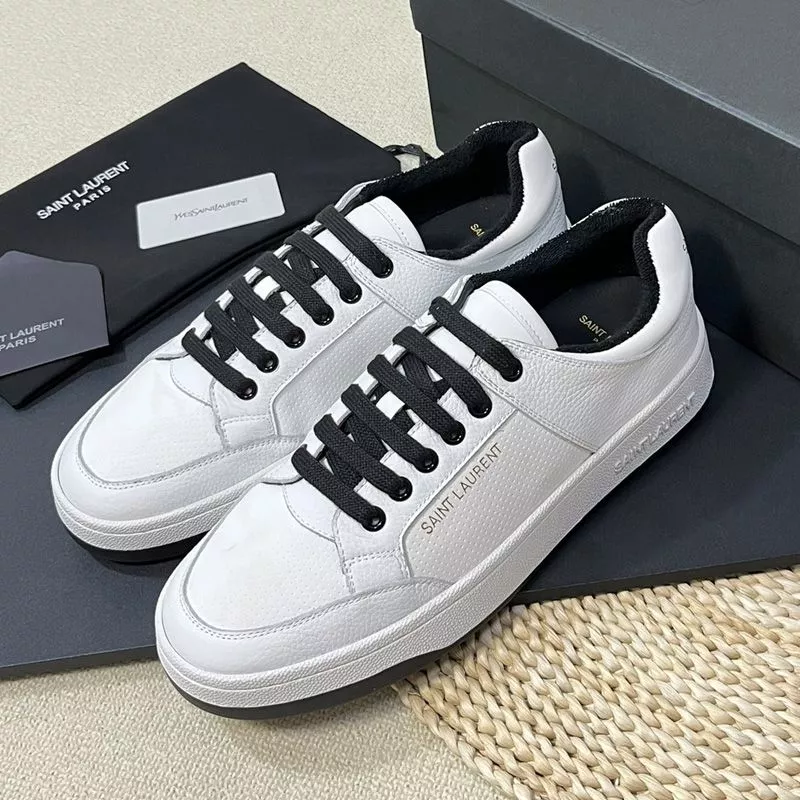 Saint Laurent SL 61 Low-Top Sneakers Unisex Perforated and Grained Leather White Black 0114