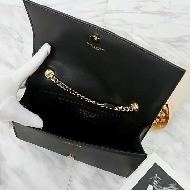 CHEAP Saint Laurent Medium Kate Chain Bag In Leather Black Gold 0126