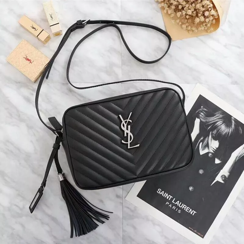 Saint Laurent Lou Camera Bag In Matelasse Leather Black Silver 0113