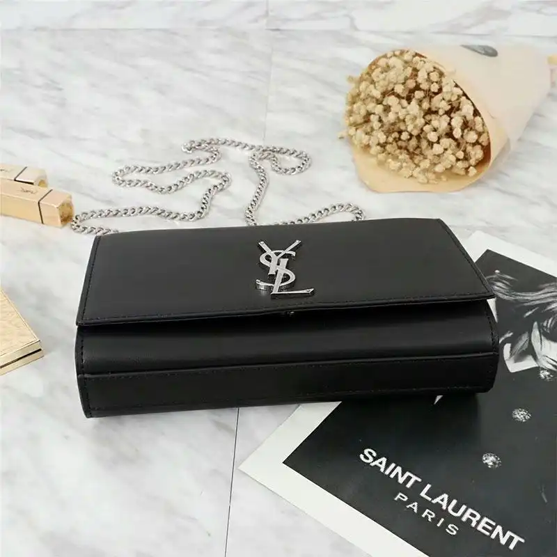 CHEAP Saint Laurent Medium Kate Chain Bag In Leather Black Silver 0123