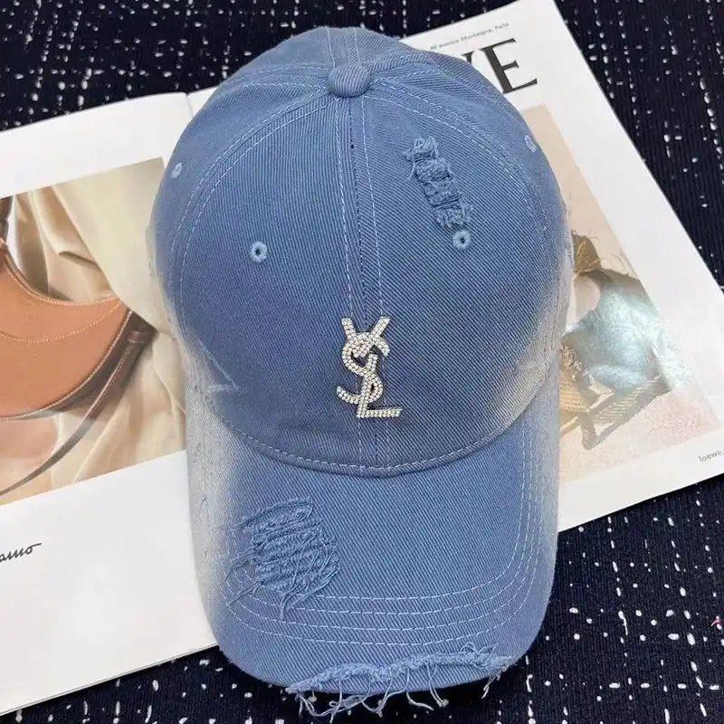 CHEAP Saint Laurent Baseball Cap In Washed Denim with Cassandre Crystals Blue 0129