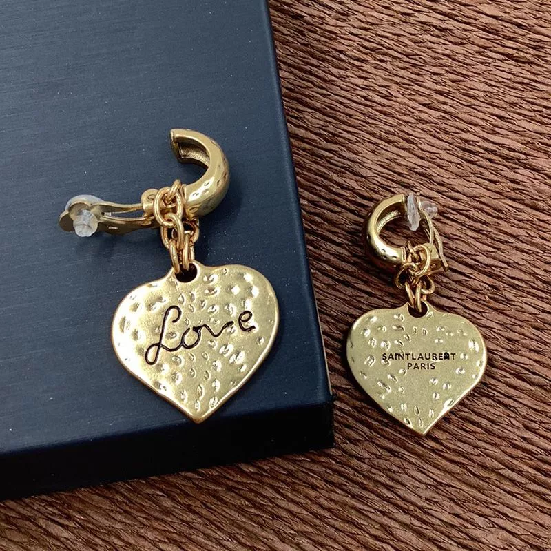 CHEAP Saint Laurent Love Heart Pendant Earrings In Metal Gold 0116