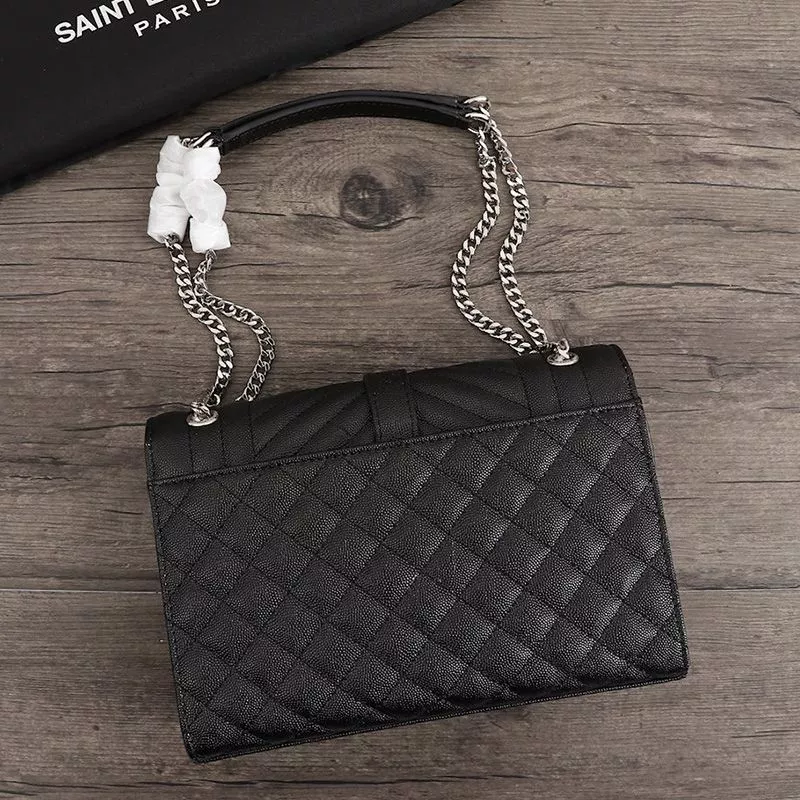 CHEAP Saint Laurent Medium Envelope Chain Bag In Mixed Grained Matelasse Leather Black Silver 0113