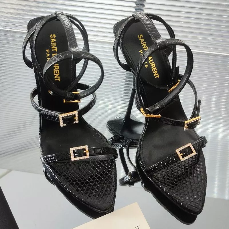 CHEAP Saint Laurent Claude Sandals Women Python Leather Black 0120