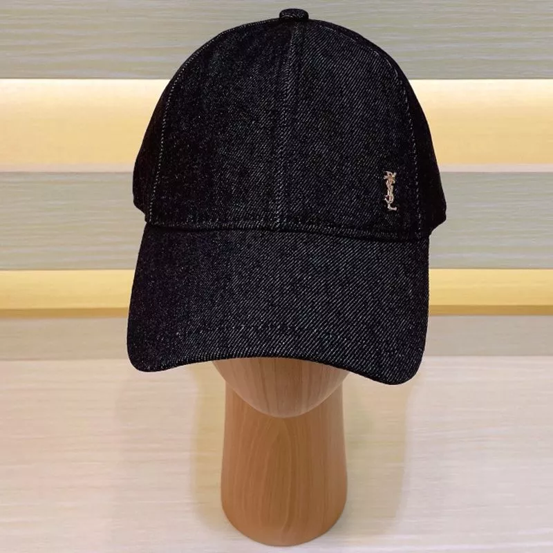 Saint Laurent Cassandre Baseball Cap In Denim Black 0112