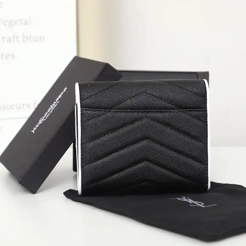 CHEAP Saint Laurent Small Envelope Trifold Wallet In Mixed Grained Matelasse Leather Black White 0127