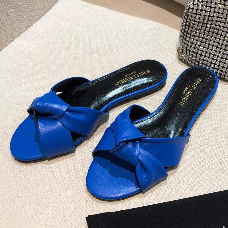 CHEAP Saint Laurent Bianca Slides Women Smooth Leather Blue 0120