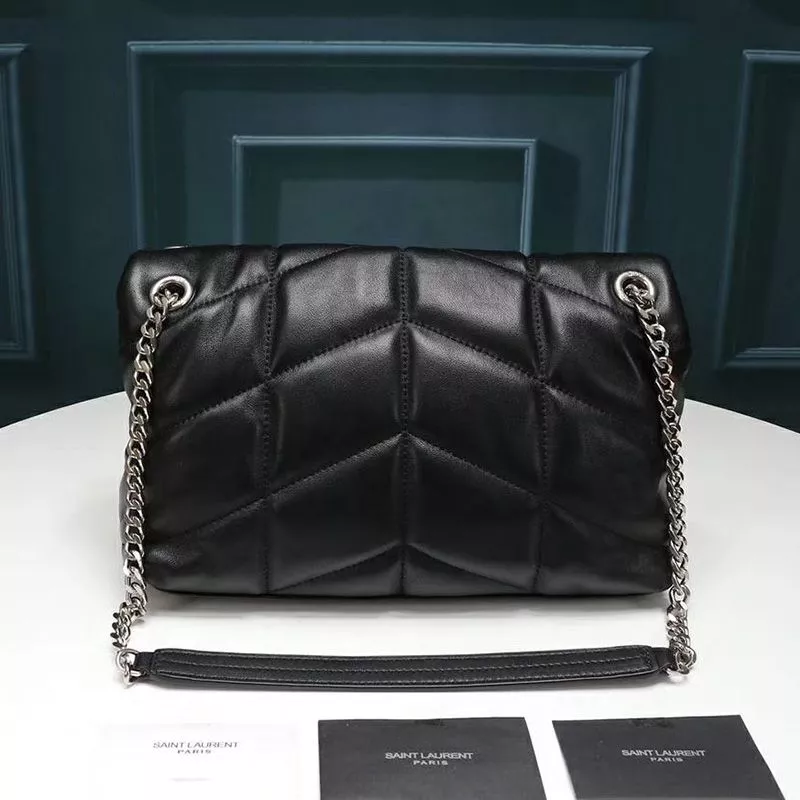 CHEAP Saint Laurent Small Loulou Puffer Bag In Quilted Lambskin Black Silver 0113