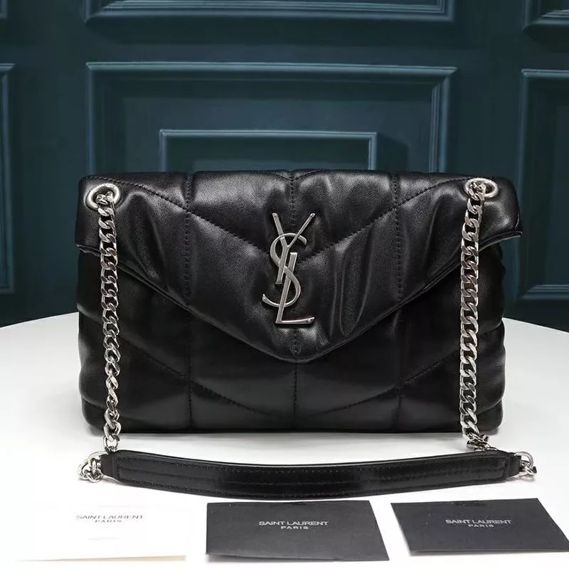 Saint Laurent Small Loulou Puffer Bag In Quilted Lambskin Black Silver 0113