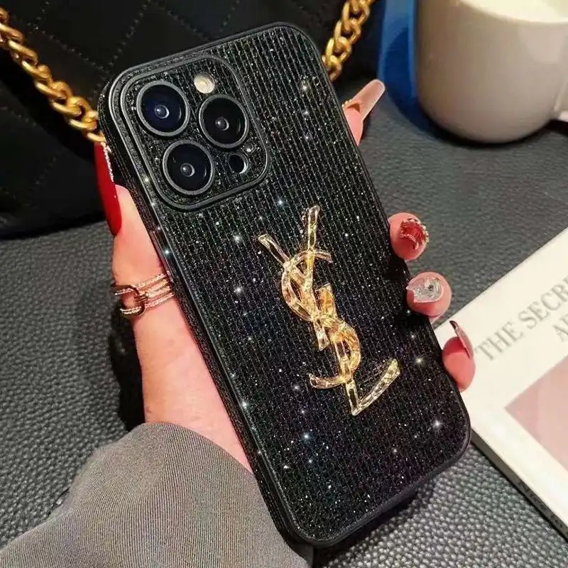 CHEAP Saint Laurent Cassandre iPhone Case In Silicon with Glitter Crystals Black 0128