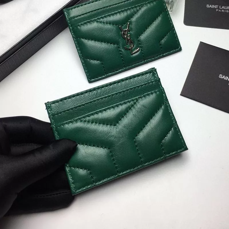 CHEAP Saint Laurent Monogram Card Case In Matelasse Lambskin Green Gold 0117