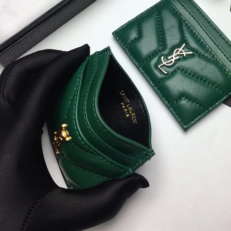 CHEAP Saint Laurent Monogram Card Case In Matelasse Lambskin Green Gold 0124