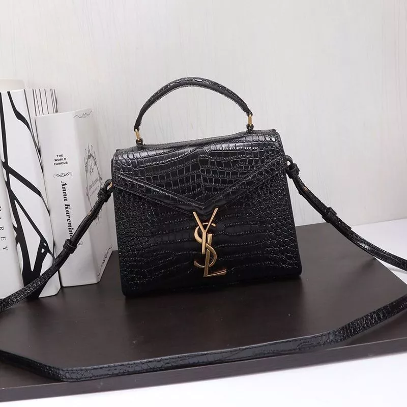 Saint Laurent Mini Cassandra Top Handle Bag In Crocodile Embossed Leather Black Gold 0115