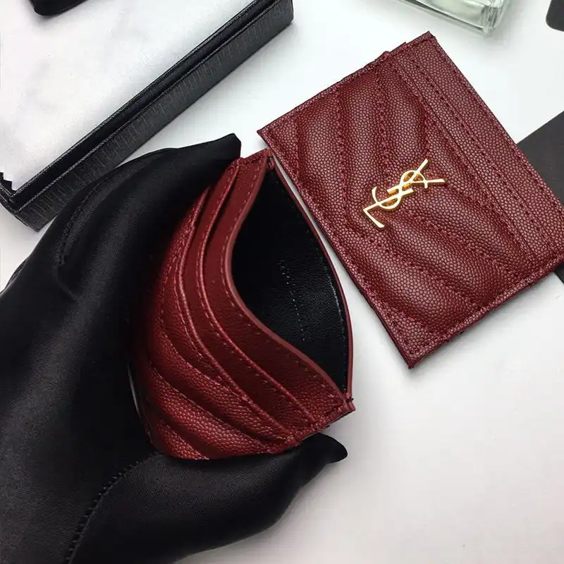 CHEAP Saint Laurent Monogram Card Case In Grained Matelasse Leather Burgundy Silver 0127