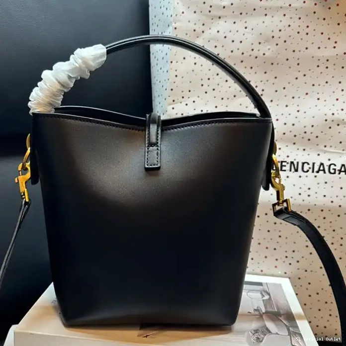 CHEAP Leather Bucket Black Shiny Small In Saint Laurent 37 Bag Gold Le 0219