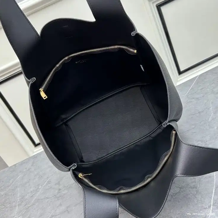 CHEAP Leather In Saint Laurent Grained Bea Black Tote Gold 0219