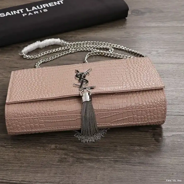 CHEAP Pink Silver In Medium Bag Laurent Chain Crocodile Kate with Tassel Embossed Shiny Saint Leather 0224