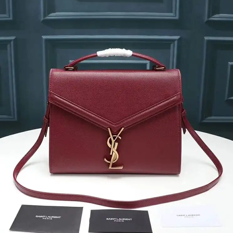 CHEAP Saint Gold Medium Grained Bag Laurent Burgundy Handle In Cassandra Leather Top 0222