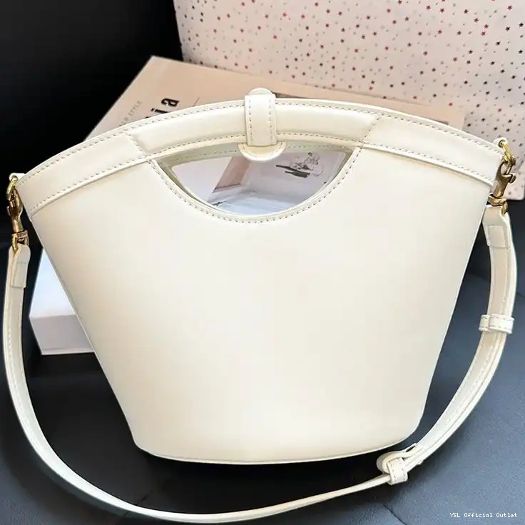 CHEAP Celia Gold Saint Mini White Tote In Leather Smooth Laurent 0216