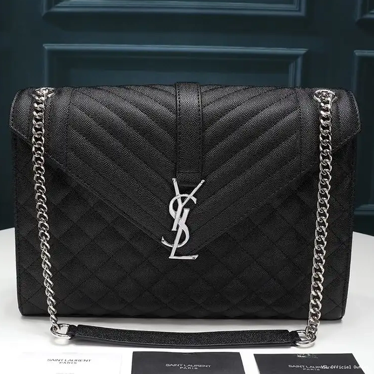 CHEAP Saint Laurent Black Leather Grained Matelasse Mixed Bag Large In Chain Silver Envelope 0222